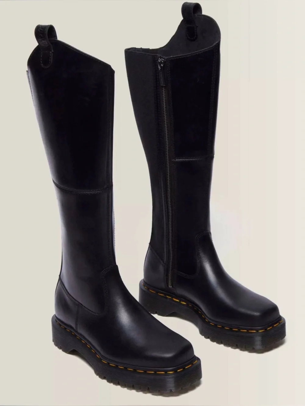 Dr. Marten Amaayah Knee High Leather Riding Boots, Size 9 US (Black)